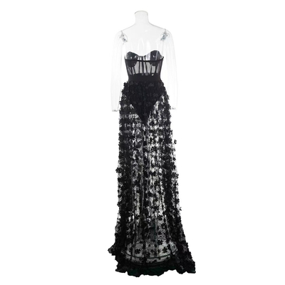 Guangdong Originated Black Lace Party Dress with No Sleeves and No Shoulder Straps Featuring Breathable Non-Woven Fabric