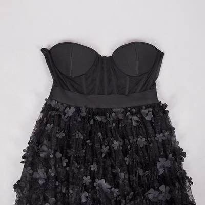 Guangdong Originated Black Lace Party Dress with No Sleeves and No Shoulder Straps Featuring Breathable Non-Woven Fabric