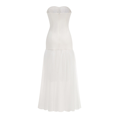 SB3250 Luxurious Summer Sexy Women's Party White Maxi Dress with Sleeveless and Strapless Crystal Tight Mesh Bodice
