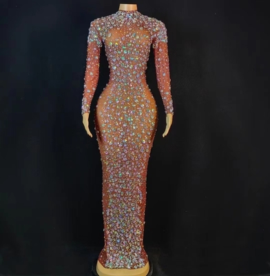 Natural Waistline AD2089 Kimshein Fashion Crystal Diamond Luxury Dress Sexy Crystal Mesh Rhinestone Dress for Latest Design