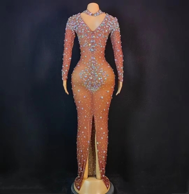 Natural Waistline AD2089 Kimshein Fashion Crystal Diamond Luxury Dress Sexy Crystal Mesh Rhinestone Dress for Latest Design