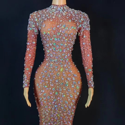 Natural Waistline AD2089 Kimshein Fashion Crystal Diamond Luxury Dress Sexy Crystal Mesh Rhinestone Dress for Latest Design