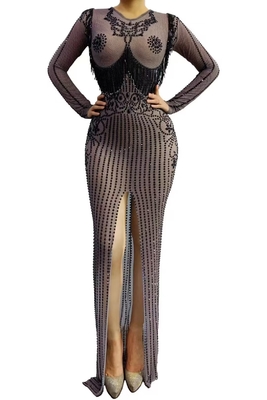 AD2280 Kimshein Women's Party Dress Long Sleeves Water Diamond Beaded Embellishment and Wrinkle-Resistant Material