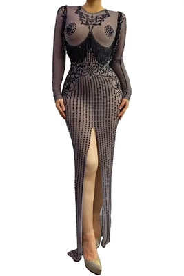 AD2280 Kimshein Women's Party Dress Long Sleeves Water Diamond Beaded Embellishment and Wrinkle-Resistant Material