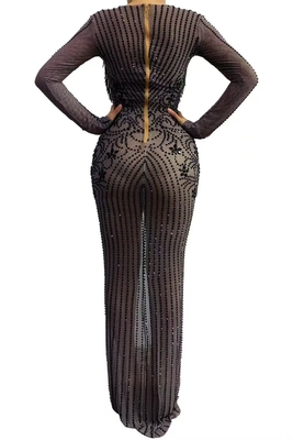 AD2280 Kimshein Women's Party Dress Long Sleeves Water Diamond Beaded Embellishment and Wrinkle-Resistant Material