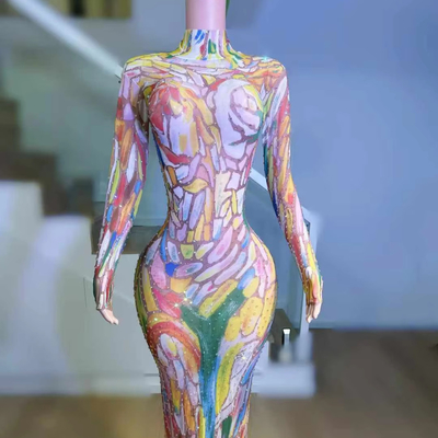 Kimshein Fashion Evening Dress Diamond Art Painting Long Sleeve Tight Dress for Women Custom Logo Compatible