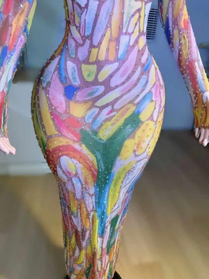 Kimshein Fashion Evening Dress Diamond Art Painting Long Sleeve Tight Dress for Women Custom Logo Compatible