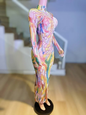 Kimshein Fashion Evening Dress Diamond Art Painting Long Sleeve Tight Dress for Women Custom Logo Compatible