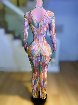 Kimshein Fashion Evening Dress Diamond Art Painting Long Sleeve Tight Dress for Women Custom Logo Compatible