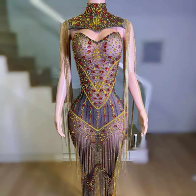 AD2282 Long Sleeve Beaded Fringe Crystal Diamond Luxury Evening Gown with Intricate Craftsmanship and Beautiful Details