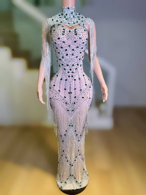 AD2282 Long Sleeve Beaded Fringe Crystal Diamond Luxury Evening Gown with Intricate Craftsmanship and Beautiful Details