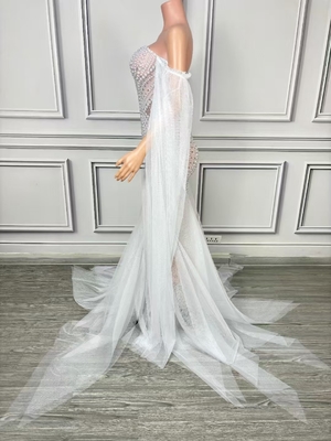 Sleeve Type Regular Sleeve AD2283 White Long Shirt Sexy Abundant Pearl Wedding Dress Elegant Sexy Ladies' Elegant Dress