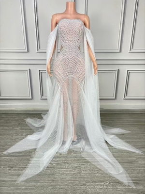 Sleeve Type Regular Sleeve AD2283 White Long Shirt Sexy Abundant Pearl Wedding Dress Elegant Sexy Ladies' Elegant Dress