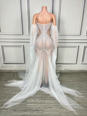 Sleeve Type Regular Sleeve AD2283 White Long Shirt Sexy Abundant Pearl Wedding Dress Elegant Sexy Ladies' Elegant Dress