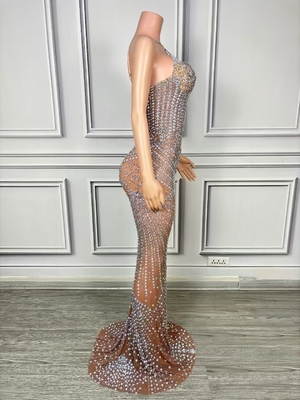 AD2288 Kimshein Fashion Backless Party Dress for Women Elastic Mesh and Crystal Diamonds Customizable Logo Position