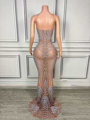 AD2288 Kimshein Fashion Backless Party Dress for Women Elastic Mesh and Crystal Diamonds Customizable Logo Position