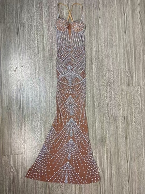 AD2288 Kimshein Fashion Backless Party Dress for Women Elastic Mesh and Crystal Diamonds Customizable Logo Position
