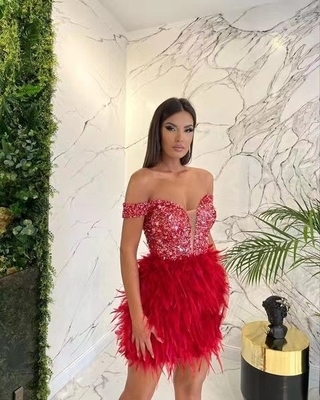 Sequin Mini Feather Glamorous Party Dress ED2388 for Women's Party in Picture Color and Stylish by S-L Kimshein Luxury
