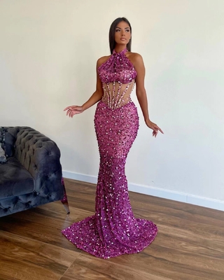 ED2386 Luxury Evening Dress Mesh Sequin Bodycon Dress Sleeveless Women's Ankle-Length Dress for Sophisticated Women