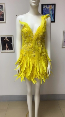 ED2378 Luxury Fashion Ladies' Elegant Party Evening Dress with Rhinestones and Feathers in Customizable Patterns