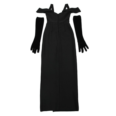 SB2702 Women's Black Off-Shoulder Maxi Dress The Ultimate Choice for Natural Waist and Sophisticated Look