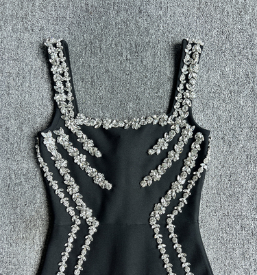 Elegant Tight Bandage Dress for Birthday Party Performance Stock/Ready to Ship SB2896 Black Sexy Luxury Crystal Dress