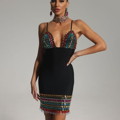 SB2994 Kimshein Fashionable Women's Party Dress with Luxurious Crystal Bandage Sleeveless Women's Dress