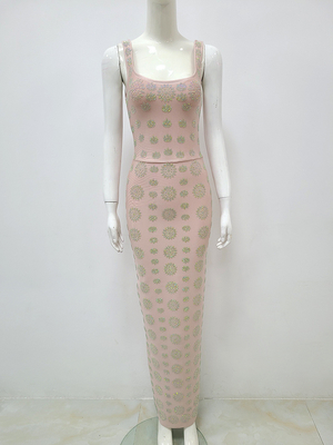 SB2867 Kimshein Women's Elegant Maxi Dress with Diamond Beaded Detail Bandage Style Long With Beads Washable No Print