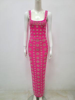 SB2867 Kimshein Women's Elegant Maxi Dress with Diamond Beaded Detail Bandage Style Long With Beads Washable No Print