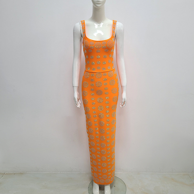 SB2867 Kimshein Women's Elegant Maxi Dress with Diamond Beaded Detail Bandage Style Long With Beads Washable No Print