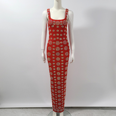 SB2867 Kimshein Women's Elegant Maxi Dress with Diamond Beaded Detail Bandage Style Long With Beads Washable No Print
