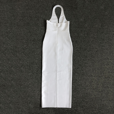 Daily Life Occasion White Elegant Long Bandage Backless Dress with Beaded Decoration Size S-L