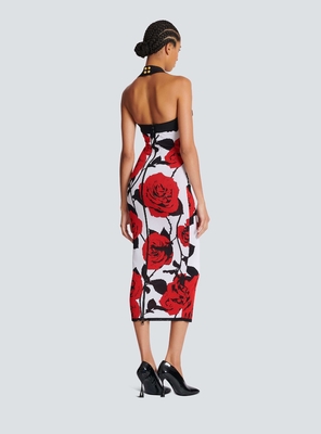 Feminine Backless Bandage Maxi Dress with Floral Print for Luxurious Women's Evening Celebrations