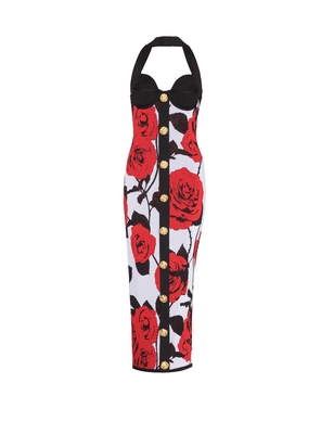 Feminine Backless Bandage Maxi Dress with Floral Print for Luxurious Women's Evening Celebrations