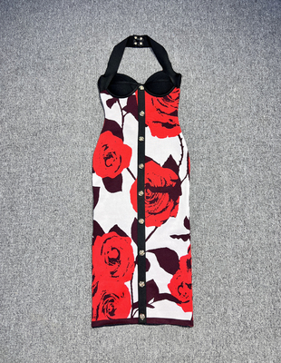 Feminine Backless Bandage Maxi Dress with Floral Print for Luxurious Women's Evening Celebrations