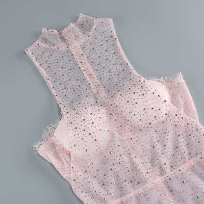 SB3118 Kimshein Midi Dress Sexy Sheer Panels Elegant Mesh and Dazzling Rhinestones for a Show-Stopping Evening Ensemble