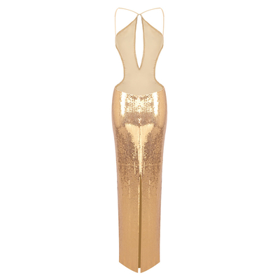 Split Sexy Dress for Nightclub Gold and Black Sequin Backless Party Dress SB3205 Guangdong Production Line