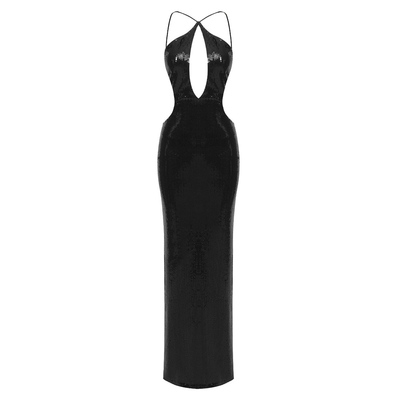 Split Sexy Dress for Nightclub Gold and Black Sequin Backless Party Dress SB3205 Guangdong Production Line