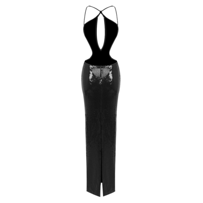 Split Sexy Dress for Nightclub Gold and Black Sequin Backless Party Dress SB3205 Guangdong Production Line