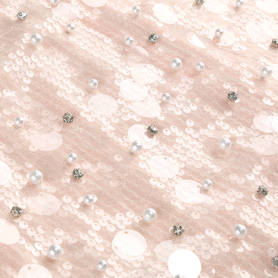 Elegant White Pearl Maxi Cocktail Dress with Shiny Sequins Strapless and Pure Color Pattern Made of Spandex/Polyester