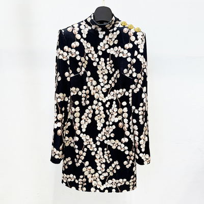 LS2557 Kimshein Women's Velvet Party Dress with Long Sleeves and Swarovski Crystals Craft Joint Pattern Type Solid Color