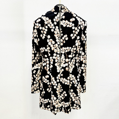 LS2557 Kimshein Women's Velvet Party Dress with Long Sleeves and Swarovski Crystals Craft Joint Pattern Type Solid Color