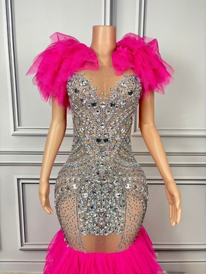 Bodycon Night AD2286 Mermaid Wedding Dress with Ruffled Edge and Elegant Water Diamond Crystal Evening Party Dress for Women