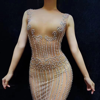 Natural Waistline AD1816 Fashionable Mini Summer Dress for Women Sleeveless Party Dress with Water Drill Dance Dress