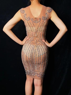 Natural Waistline AD1816 Fashionable Mini Summer Dress for Women Sleeveless Party Dress with Water Drill Dance Dress
