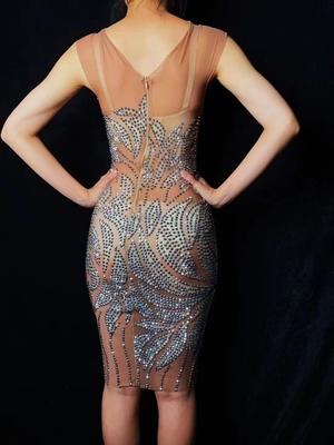 Natural Waistline AD1816 Fashionable Mini Summer Dress for Women Sleeveless Party Dress with Water Drill Dance Dress