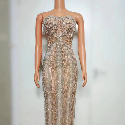 Smart Tracking Support 7-Day Fast Sampling Elegant Women's Long Crystal Party Dress for Luxury Evening Dress