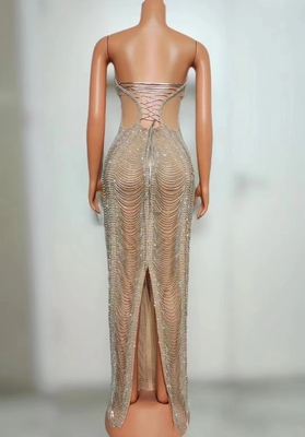 Smart Tracking Support 7-Day Fast Sampling Elegant Women's Long Crystal Party Dress for Luxury Evening Dress