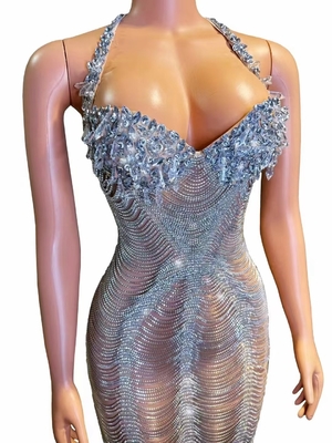 Smart Tracking Support 7-Day Fast Sampling Elegant Women's Long Crystal Party Dress for Luxury Evening Dress
