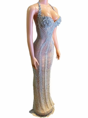 Smart Tracking Support 7-Day Fast Sampling Elegant Women's Long Crystal Party Dress for Luxury Evening Dress